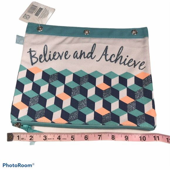Pen and Gear Canvas Binder Pouch “Believe and Achieve” Blue 11” X 9” New - Picture 5 of 6